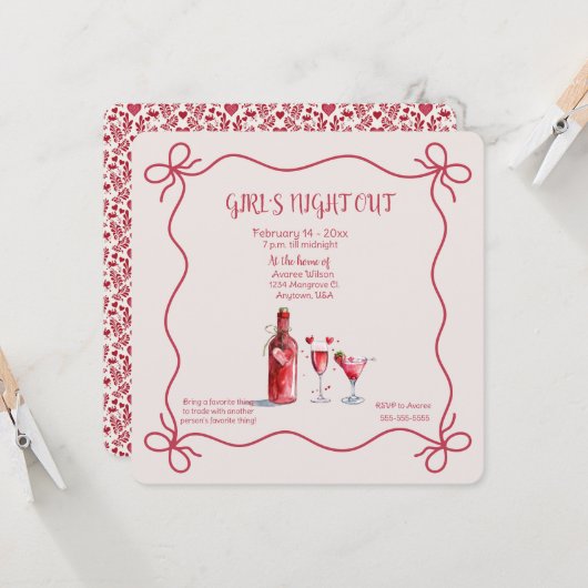 Meisjesavond Valentijnsfeest Kaart (Voorkant / Achterkant in situ)