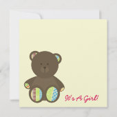 MeisjesBaby shower: Boho Stippen met Beer Kaart (Achterkant)