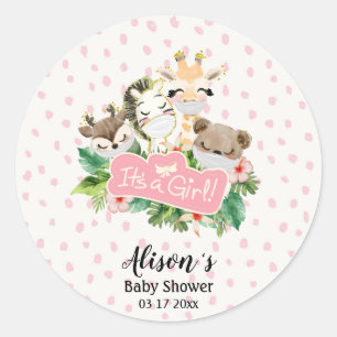 MeisjesBaby shower   Dierenvrienden van Cute Gold  Ronde Sticker