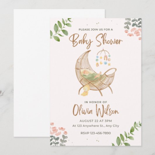 MeisjesBaby shower Kaart (Voorkant / Achterkant)