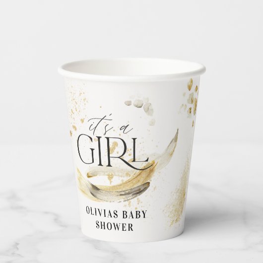 MeisjesBaby shower, natuurlijk goud, abstracte wat Papieren Bekers (Achterkant)