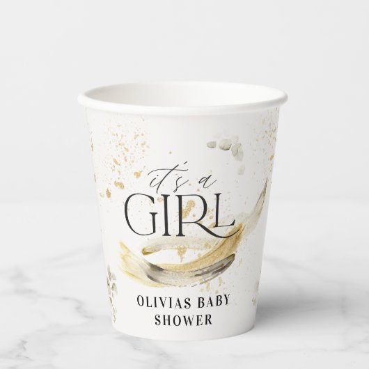 MeisjesBaby shower, natuurlijk goud, abstracte wat Papieren Bekers (Voorkant)
