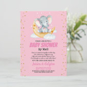 Meisjesbaby shower per post van olifant maan en st kaart (Staand voorkant)