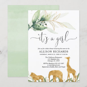 Meisjesbaby shower, safari oerwoud gouden dieren kaart
