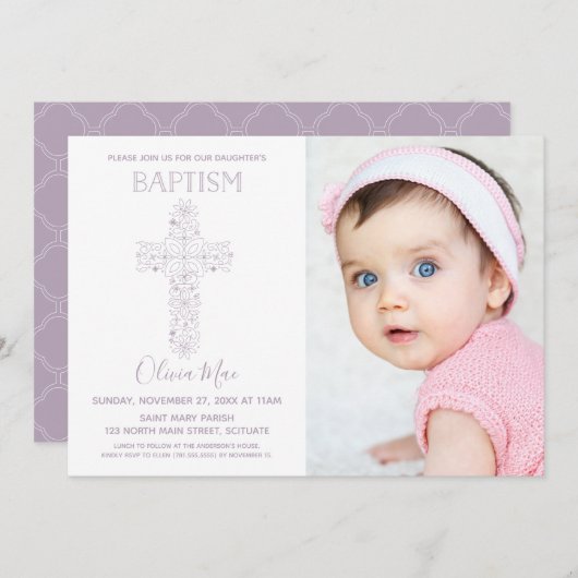 Meisjesbaptisme, Christenuitnodiging met foto Kaart (Voorkant / Achterkant)