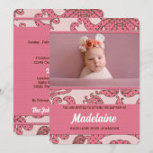 Meisjesbaptisme in roze en bruin met foto kaart (Voorkant / Achterkant)