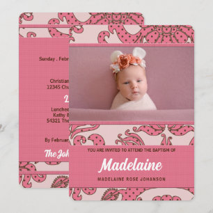 Meisjesbaptisme in roze en bruin met foto kaart