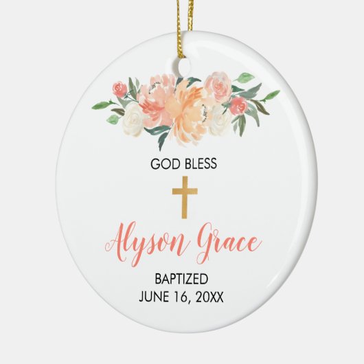 Meisjesbaptisme perzik witte griep keramisch ornament (Links)