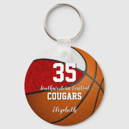 meisjesbasketbal rode witte schoolteamkleuren sleutelhanger