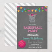 Meisjesbasketbaluitnodiging Kaart (Voorkant / Achterkant)