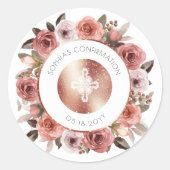 Meisjesbevestiging, bloemen envelop zegel/gunst ronde sticker (Voorkant)