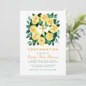Meisjesbevestiging Floral Yellow Rose Wreatscript Kaart (Staand voorkant)