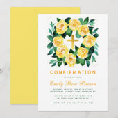 Meisjesbevestiging Floral Yellow Rose Wreatscript Kaart (Voorkant / Achterkant)