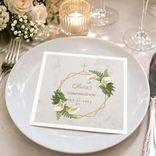 Meisjesbevestiging Marmer Goud Calla Lelie Bloemst Servet