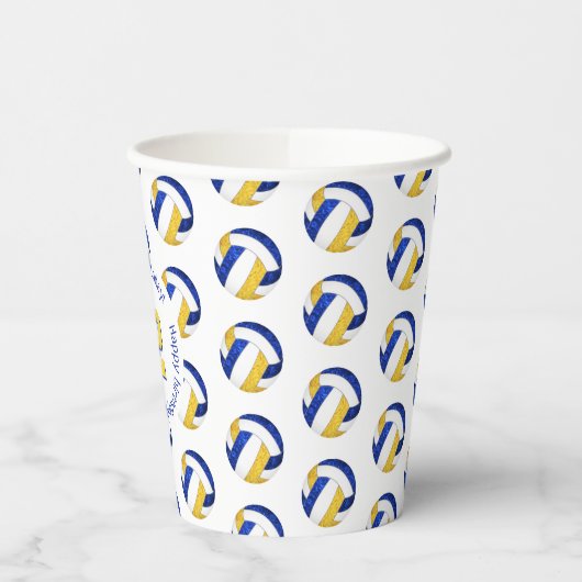 meisjesblauw gouden volleyballen verjaardagsfeestj papieren bekers (Links)