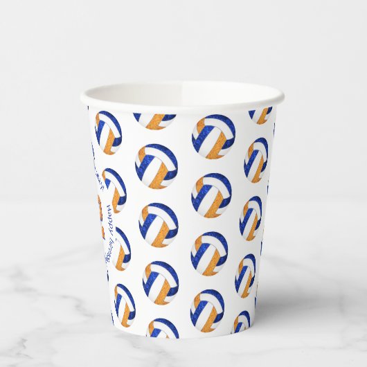 meisjesblauw sinaasappel volleyballen verjaardagsf papieren bekers (Links)