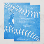 meisjesblauwe softball verjaardag of teamparty kaart (Voorkant / Achterkant)