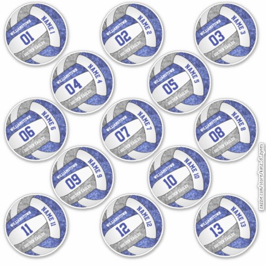 meisjesblauwe volleybalspelernamen 13 sticker (Voorkant)