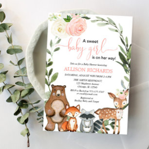 Meisjesbos groengroen baby shower met blozen bloem kaart