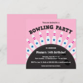 Meisjesbowlingpartij nodigt uit met roze tinten kaart (Voorkant / Achterkant)