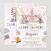 MeisjesCamp Party Invitation Camp Out Birthday Programmakaart (Voorkant / Achterkant)