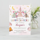 MeisjesCamp Party Invitation Camp Out Birthday Programmakaart (Staand voorkant)