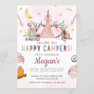 MeisjesCamp Party Invitation Camp Out Birthday Programmakaart