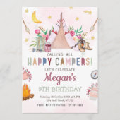 MeisjesCamp Party Invitation Camp Out Birthday Programmakaart (Voorkant)