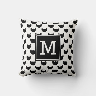 Meisjeschic Doodle black cat Monogram op maat Kussen