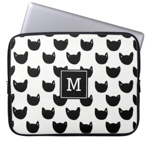 Meisjeschic Doodle black cat Monogram op maat Laptop Sleeve