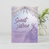 Meisjeschic-jurk druppelt lila paarse glitterij kaart (Staand voorkant)