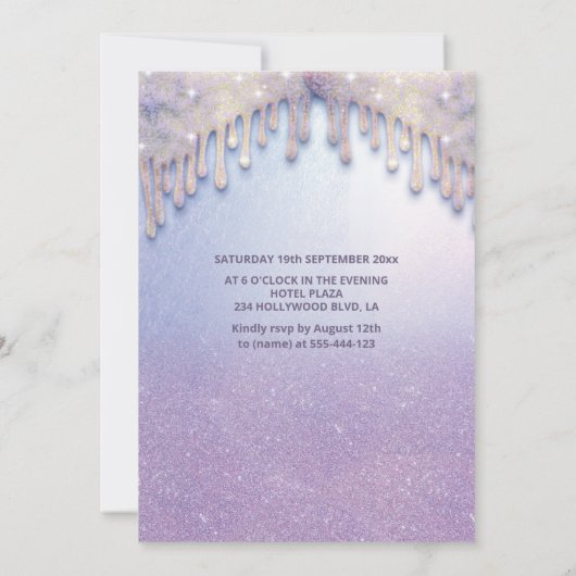Meisjeschic-jurk druppelt lila paarse glitterij kaart (Achterkant)