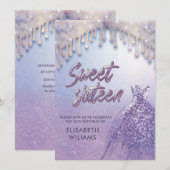 Meisjeschic-jurk druppelt lila paarse glitterij kaart (Voorkant / Achterkant)