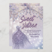 Meisjeschic-jurk druppelt lila paarse glittery inv kaart (Voorkant / Achterkant)