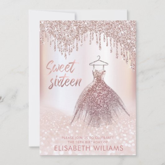 Meisjeschic jurk druppelt roos goudglitterij ombre kaart (Voorkant)