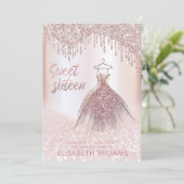 Meisjeschic jurk druppelt roos goudglitterij ombre kaart (Staand voorkant)