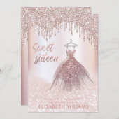 Meisjeschic jurk druppelt roos goudglitterij ombre kaart (Voorkant / Achterkant)