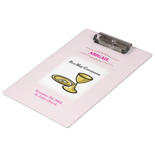 , meisjescommuniqué en bloed klembord (Gekanteld)