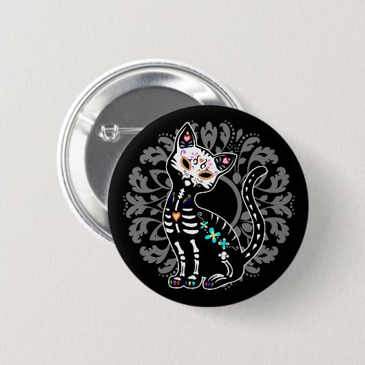 Meisjesdag van de dode skelet-kat ronde button 5,7 cm (Voorkant /achterkant)