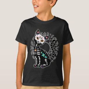 Meisjesdag van de dode skelet-kat t-shirt
