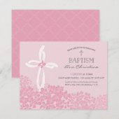 Meisjesdoop, doopuitnodiging met kruis kaart (Voorkant / Achterkant)