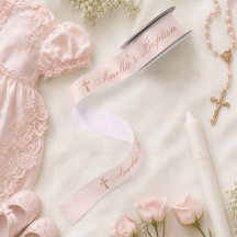 Meisjesdoop Roze Roze Goud Kruis en Kalligrafie