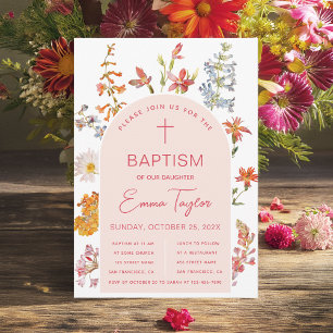 Meisjesdoop Wilde Bloemen Roze Boog Doopfeest Kaart