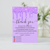 Meisjesdrift Paarse glitter Hartelijk dank Bedankkaart (Staand voorkant)
