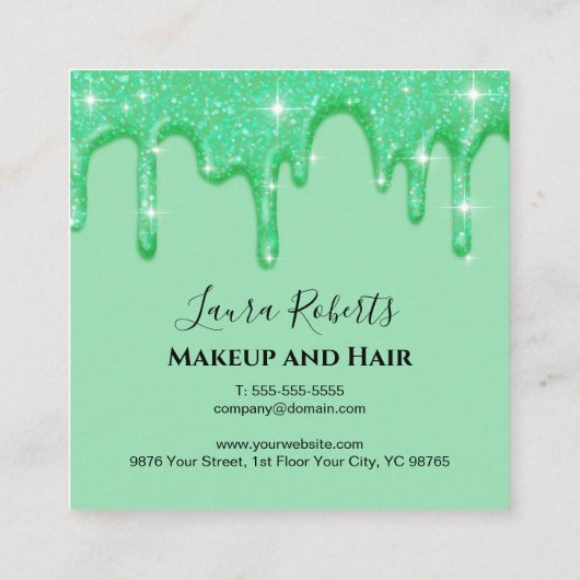 Meisjesdripend Groene Glitter Benoeming Afsprakenkaartje (Achterkant)