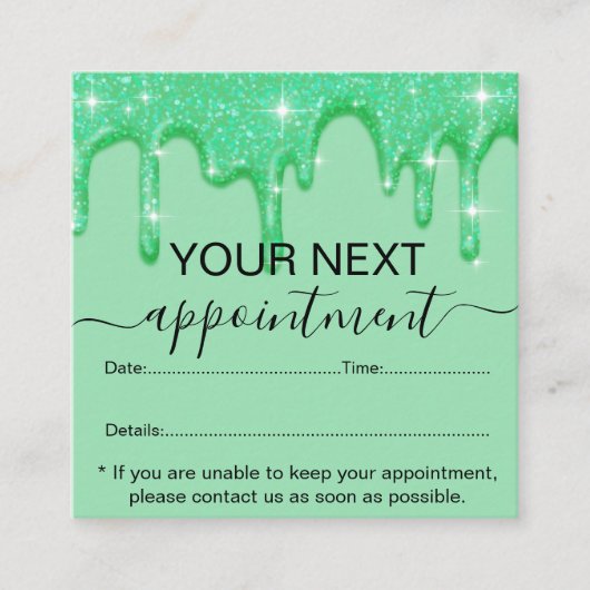 Meisjesdripend Groene Glitter Benoeming Afsprakenkaartje (Voorkant)