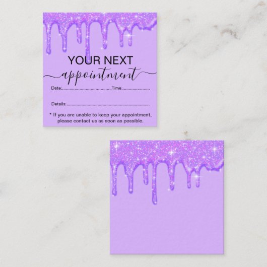 Meisjesdripend Paars Glitter-benoeming Afsprakenkaartje (Voorkant / Achterkant)