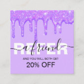 Meisjesdrivende Paarse Glitter Referral-Kaart Aanbevelingskaartje (Voorkant)