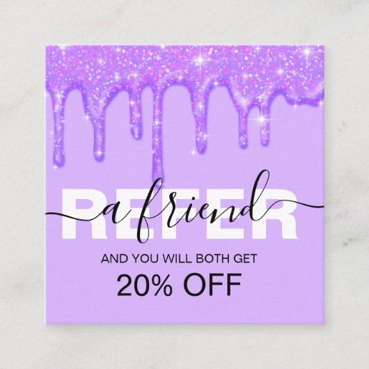 Meisjesdrivende Paarse Glitter Referral-Kaart Aanbevelingskaartje (Voorkant)