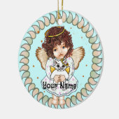 Meisjesengel en kat keramisch ornament (Links)